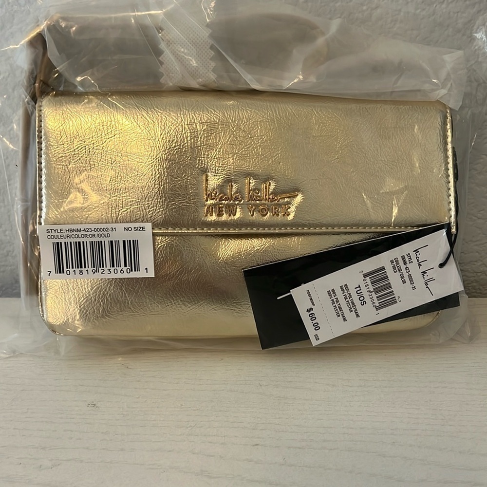 Nicole Miller Gold Vegan Leather Handbag Shoulder Bag NWT $60
